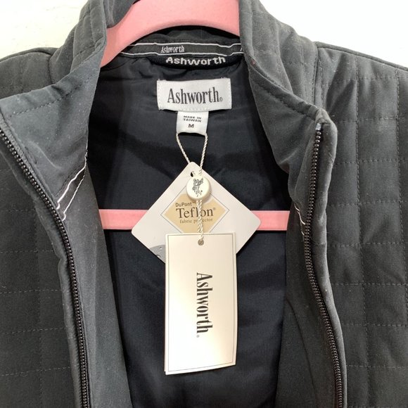 Ashworth NWT Women M Black/Navy Blue Zip Mock Neck Jacket Quilted Body Knit Arms - Picture 6 of 15